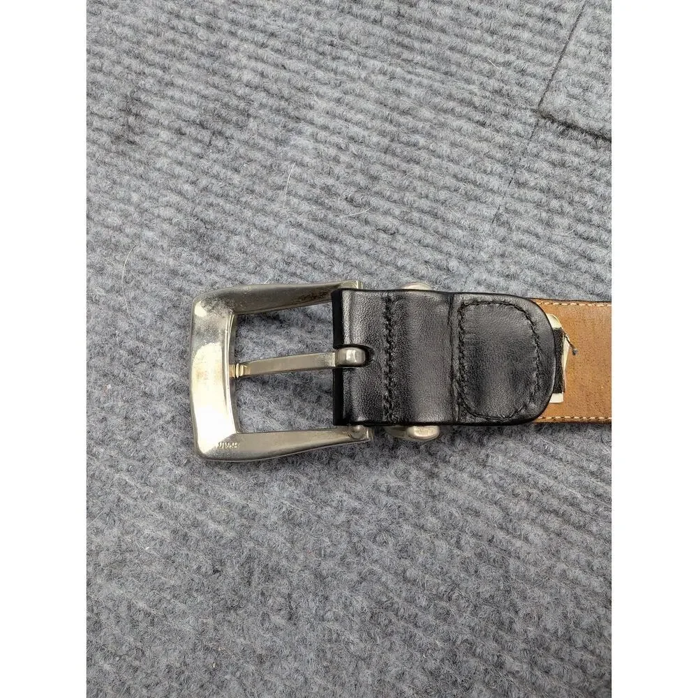 Mezlan Genuine Crocodile Belt Mens 34 Black Silver Tone Spain Quiet Luxury